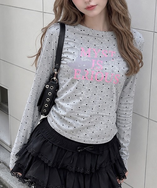 SPINNS(スピンズ)の「長袖カットソー/ドットロゴ/ガールズストリート(Tシャツ/カットソー・レディース・ネイビー/ミント/グレー/ブラウン・ONESIZE)」の2枚目の写真
