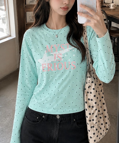 SPINNS(スピンズ)の「長袖カットソー/ドットロゴ/ガールズストリート(Tシャツ/カットソー・レディース・ネイビー/ミント/グレー/ブラウン・ONESIZE)」の1枚目の写真