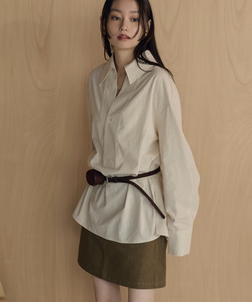 LAULEN（ローレン）の「back tuck stripe oversized shirt /バックタックストライプオーバーシャツ（シャツ/ブラウス・レディース・ベージュ/ホワイト・FREE）」の9枚目の写真