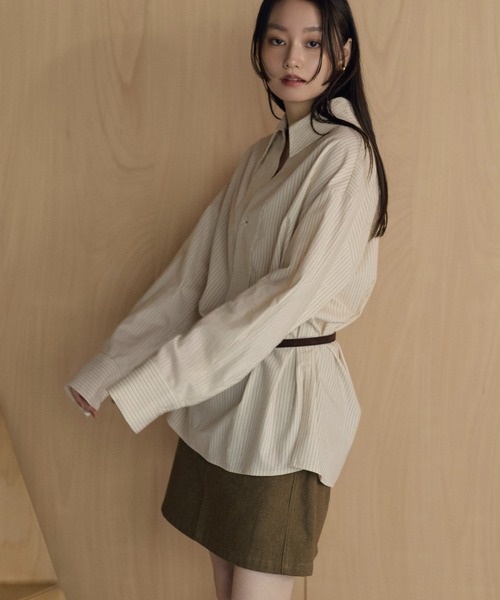 LAULEN（ローレン）の「back tuck stripe oversized shirt /バックタックストライプオーバーシャツ（シャツ/ブラウス・レディース・ベージュ/ホワイト・FREE）」の8枚目の写真