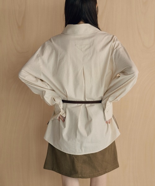 LAULEN（ローレン）の「back tuck stripe oversized shirt /バックタックストライプオーバーシャツ（シャツ/ブラウス・レディース・ベージュ/ホワイト・FREE）」の7枚目の写真