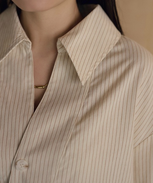 LAULEN（ローレン）の「back tuck stripe oversized shirt /バックタックストライプオーバーシャツ（シャツ/ブラウス・レディース・ベージュ/ホワイト・FREE）」の18枚目の写真