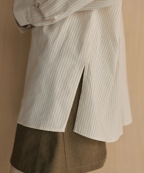 LAULEN（ローレン）の「back tuck stripe oversized shirt /バックタックストライプオーバーシャツ（シャツ/ブラウス・レディース・ベージュ/ホワイト・FREE）」の14枚目の写真