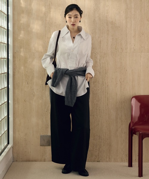 LAULEN（ローレン）の「back tuck stripe oversized shirt /バックタックストライプオーバーシャツ（シャツ/ブラウス・レディース・ベージュ/ホワイト・FREE）」の13枚目の写真