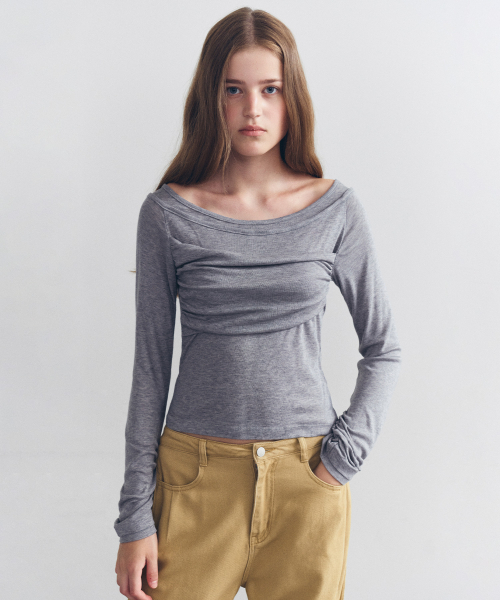 ROLAROLA(ロラロラ)の「DRAPING DETAIL T-SHIRTS GRAY(Tシャツ/カットソー・レディース・グレー・FREE)」の2枚目の写真