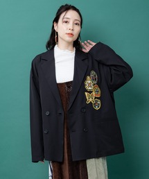 563232:アップリケ刺繍 無地orチェック テーラードジャケット