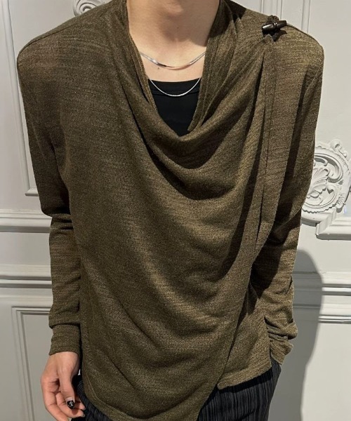 DOUBLE STEAL(ダブルスティール)の「DSドレープデザインロングスリーブトップス(Tシャツ/カットソー・メンズ・ブラック/ブラウン/オフホワイト・X-LARGE/SMALL/MEDIUM/LARGE)」の7枚目の写真