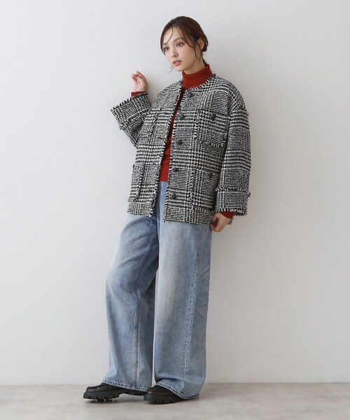 DRESSTERIOR(ドレステリア)の「グレンチェックツイードショートコート(ノーカラージャケット・レディース・ブラック系1/ブラウン系その他2・34/38/36)」の5枚目の写真