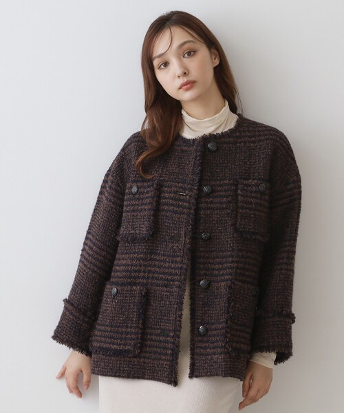 DRESSTERIOR(ドレステリア)の「グレンチェックツイードショートコート(ノーカラージャケット・レディース・ブラック系1/ブラウン系その他2・34/38/36)」の7枚目の写真