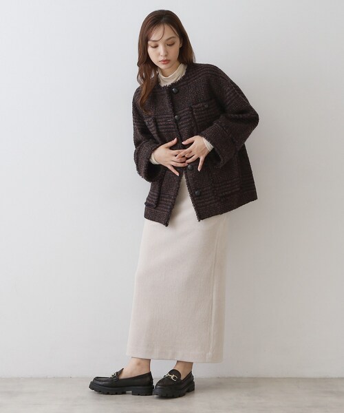 DRESSTERIOR(ドレステリア)の「グレンチェックツイードショートコート(ノーカラージャケット・レディース・ブラック系1/ブラウン系その他2・34/38/36)」の9枚目の写真