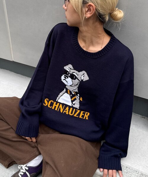 CIAOPANIC TYPY(チャオパニックティピー)の「犬 ニット アソートロゴジャガードニット(ニット/セーター・レディース・チャコールグレー/ネイビー/ブラウン/グレー/イエロー・MEDIUM/LARGE)」の5枚目の写真