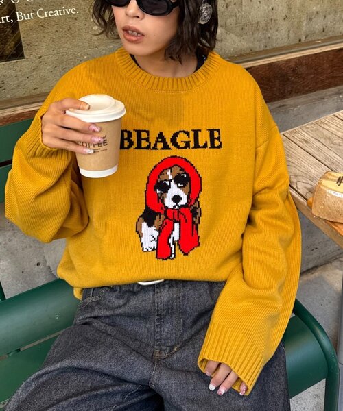 CIAOPANIC TYPY(チャオパニックティピー)の「犬 ニット アソートロゴジャガードニット(ニット/セーター・レディース・チャコールグレー/ネイビー/ブラウン/グレー/イエロー・MEDIUM/LARGE)」の1枚目の写真