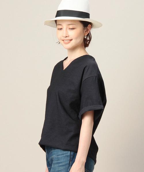 BEAUTY&YOUTH UNITED ARROWS（ビューティーアンドユースユナイテッドアローズ）の「BY リネンタッチバックジップ Vネックショートスリーブ◆（Tシャツ/カットソー・レディース・ライトグレー/ライトブルー/ネイビー/ダークブラウン/オリーブ・FREE）」の10枚目の写真