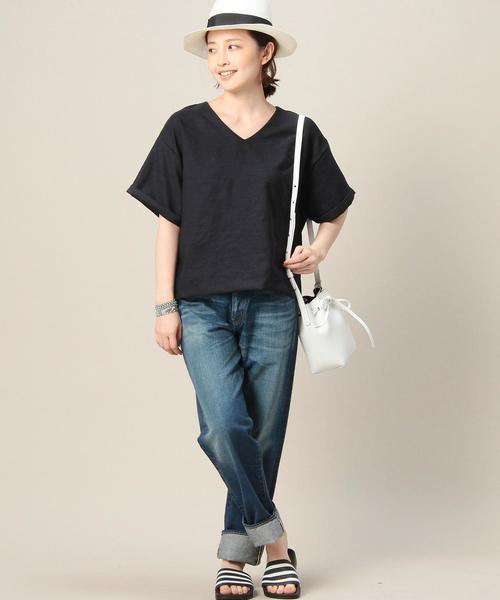 BEAUTY&YOUTH UNITED ARROWS（ビューティーアンドユースユナイテッドアローズ）の「BY リネンタッチバックジップ Vネックショートスリーブ◆（Tシャツ/カットソー・レディース・ライトグレー/ライトブルー/ネイビー/ダークブラウン/オリーブ・FREE）」の18枚目の写真
