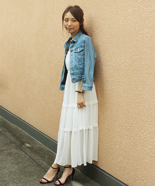 LIMITLESS LUXURY（リミットレスラグジュアリー）の「ティアードロングワンピース◆（ワンピース・レディース・ホワイト/ブラック・FREE）」の11枚目の写真