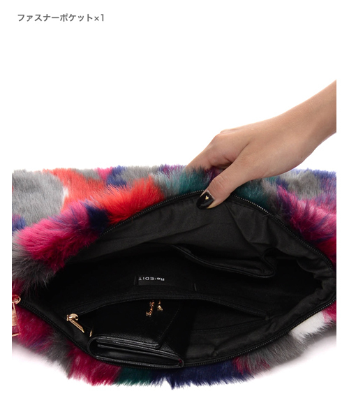 Re:EDIT（リエディ）の「[リエディ]フェイクカラーファークラッチバッグバッグ/クラッチバッグ（クラッチバッグ・レディース・イエロー/ブルー/グリーン・FREE）」の10枚目の写真