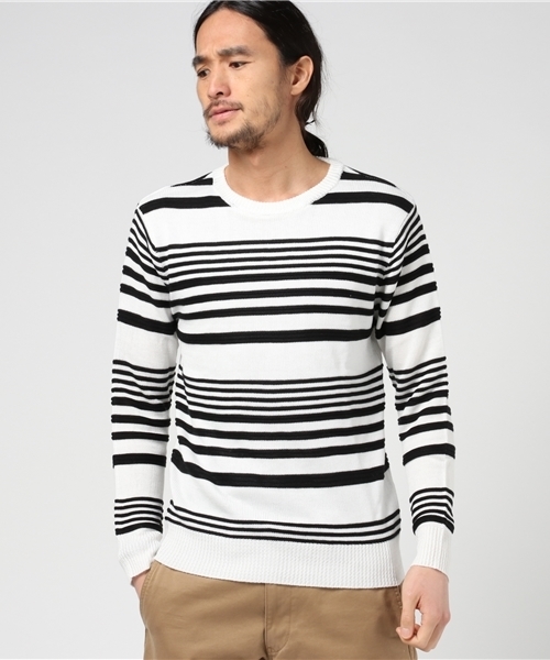 VENCEEXCHANGE（ヴァンスエクスチェンジ）の「ボーダーリンクス編みニット                 （ニット/セーター・メンズ・ネイビー/オフホワイト・LARGE/MEDIUM）」の2枚目の写真