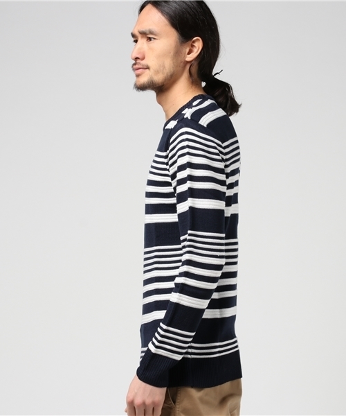 VENCEEXCHANGE（ヴァンスエクスチェンジ）の「ボーダーリンクス編みニット                 （ニット/セーター・メンズ・ネイビー/オフホワイト・LARGE/MEDIUM）」の3枚目の写真