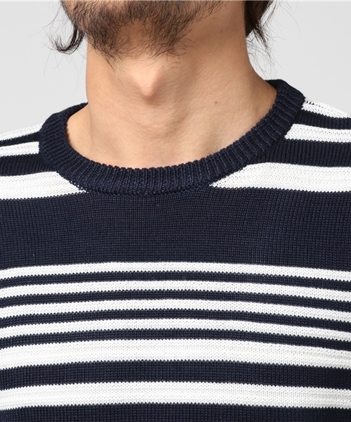 VENCEEXCHANGE（ヴァンスエクスチェンジ）の「ボーダーリンクス編みニット                 （ニット/セーター・メンズ・ネイビー/オフホワイト・LARGE/MEDIUM）」の5枚目の写真
