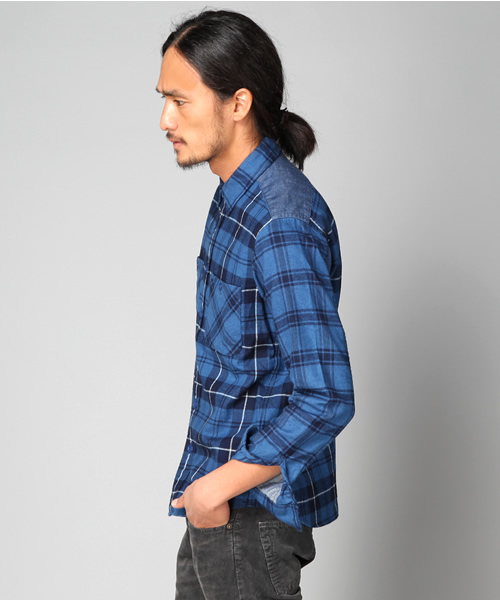 MONKEY TIME（モンキータイム）の「MT∴パネル インディゴチェック レギュラー シャツ（シャツ/ブラウス・メンズ・コバルトブルー/レッド・SMALL/MEDIUM/LARGE）」の3枚目の写真