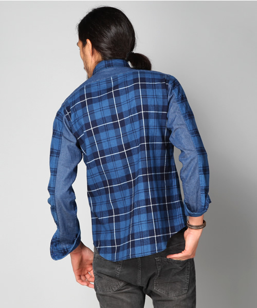 MONKEY TIME（モンキータイム）の「MT∴パネル インディゴチェック レギュラー シャツ（シャツ/ブラウス・メンズ・コバルトブルー/レッド・SMALL/MEDIUM/LARGE）」の4枚目の写真