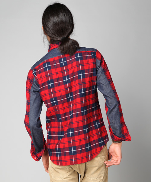 MONKEY TIME（モンキータイム）の「MT∴パネル インディゴチェック レギュラー シャツ（シャツ/ブラウス・メンズ・コバルトブルー/レッド・SMALL/MEDIUM/LARGE）」の5枚目の写真