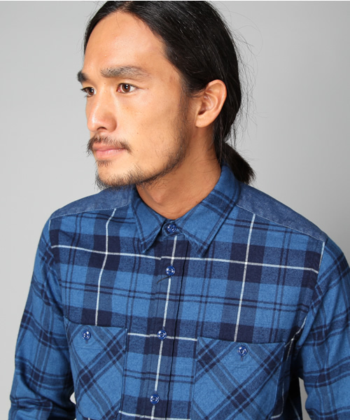 MONKEY TIME（モンキータイム）の「MT∴パネル インディゴチェック レギュラー シャツ（シャツ/ブラウス・メンズ・コバルトブルー/レッド・SMALL/MEDIUM/LARGE）」の6枚目の写真