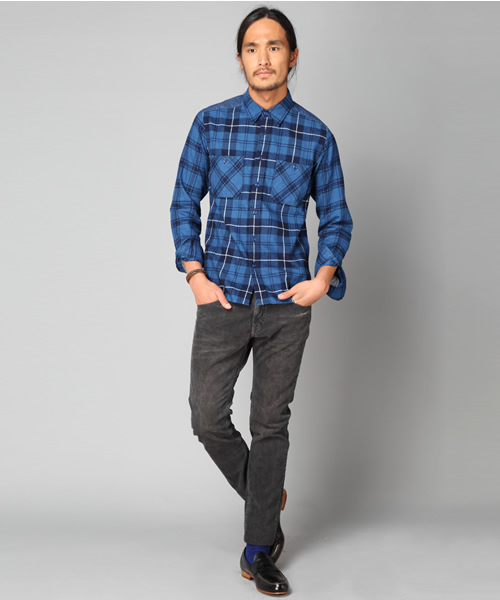 MONKEY TIME（モンキータイム）の「MT∴パネル インディゴチェック レギュラー シャツ（シャツ/ブラウス・メンズ・コバルトブルー/レッド・SMALL/MEDIUM/LARGE）」の10枚目の写真