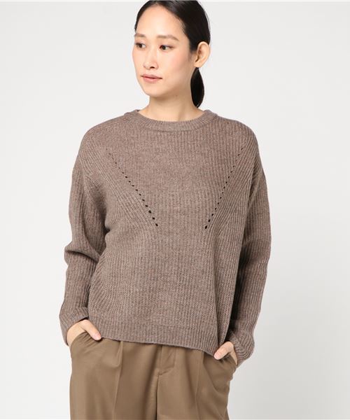 Samansa Mos2(サマンサ モスモス)の「片畦クループルオーバー(ニット/セーター・レディース・チャコールグレー/ベージュ/グレー/レッド/モカ/キナリ・フリ-)」の4枚目の写真