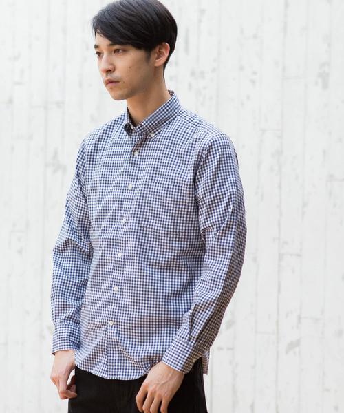 green label relaxing（グリーンレーベルリラクシング）の「NM C/C ストレッチ ギンガム ボタンダウン シャツ ◆（シャツ/ブラウス・メンズ・ライトブルー/ネイビー/ケリー・SMALL/MEDIUM/LARGE/X-LARGE/XX-LARGE/X-SMALL）」の3枚目の写真