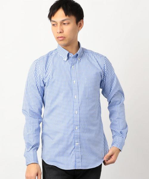 green label relaxing（グリーンレーベルリラクシング）の「NM C/C ストレッチ ギンガム ボタンダウン シャツ ◆（シャツ/ブラウス・メンズ・ライトブルー/ネイビー/ケリー・SMALL/MEDIUM/LARGE/X-LARGE/XX-LARGE/X-SMALL）」の8枚目の写真