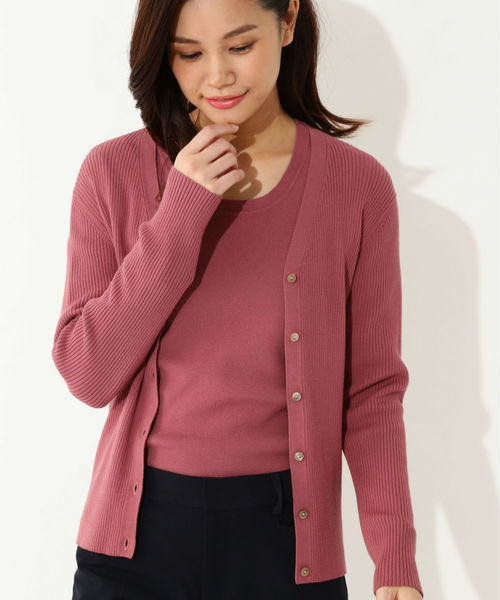 22 OCTOBRE(ヴァンドゥ-オクトーブル)の「リブカーディガンニット(カーディガン/ボレロ・レディース・グレー/ネイビー/ピンク・2/4)」の3枚目の写真