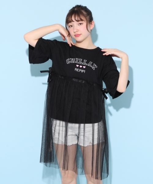 repipi armario(レピピ アルマリオ)の「チュールカサネワンピース(ワンピース・キッズ・ホワイト/ブラック・LARGE/MEDIUM/SMALL/X-SMALL)」の2枚目の写真