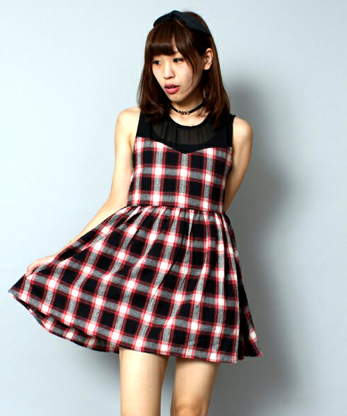 WEGO（ウィゴー）の「WEGO/オンブレチェックワンピース（ワンピース・レディース・ブラック/レッド・FREE）」の2枚目の写真