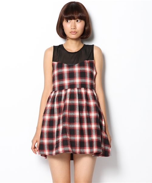 WEGO（ウィゴー）の「WEGO/オンブレチェックワンピース（ワンピース・レディース・ブラック/レッド・FREE）」の3枚目の写真