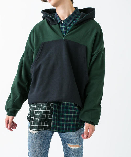 MONKEY TIME(モンキータイム)の「<PRE_> BIG KANGAROO POCKET HOODY/パーカー(パーカー・メンズ・ブラック/ダークグリーン・LARGE/X-LARGE)」の2枚目の写真