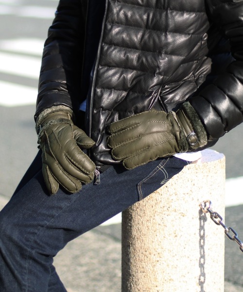 sankyo shokai（サンキョウショウカイ）の「ムートンレザー 手袋（手袋・メンズ・カーキ/ブラック/ネイビー/ブラウン・M(24cm)/L(25cm)/M/L）」の3枚目の写真