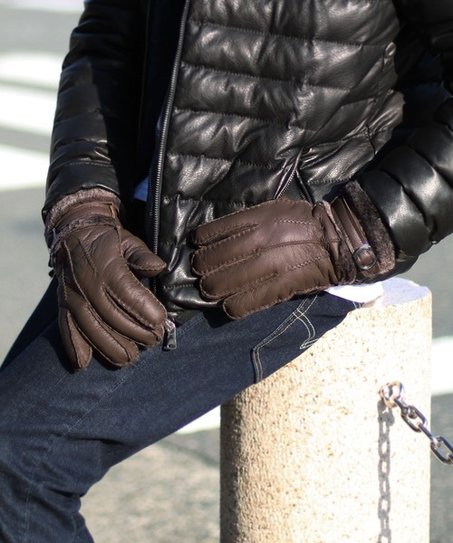 sankyo shokai（サンキョウショウカイ）の「ムートンレザー 手袋（手袋・メンズ・カーキ/ブラック/ネイビー/ブラウン・M(24cm)/L(25cm)/M/L）」の2枚目の写真