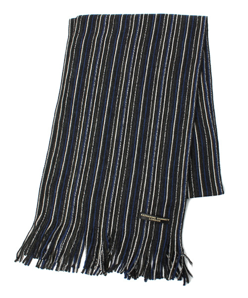 KATHARINE HAMNETT LONDON （キャサリンハムネットロンドン）の「MULTI STRIPE RUSSELL / マルチストライプラッセルマフラー（マフラー・メンズ・ワイン/ブルー/ブラック・FREE）」の2枚目の写真