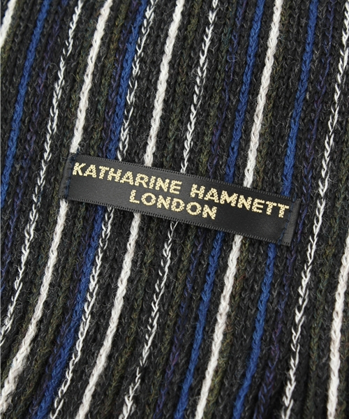 KATHARINE HAMNETT LONDON （キャサリンハムネットロンドン）の「MULTI STRIPE RUSSELL / マルチストライプラッセルマフラー（マフラー・メンズ・ワイン/ブルー/ブラック・FREE）」の5枚目の写真