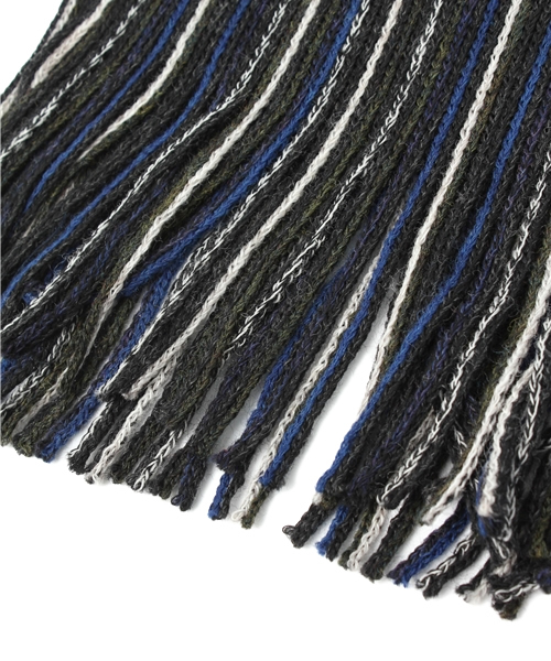 KATHARINE HAMNETT LONDON （キャサリンハムネットロンドン）の「MULTI STRIPE RUSSELL / マルチストライプラッセルマフラー（マフラー・メンズ・ワイン/ブルー/ブラック・FREE）」の6枚目の写真