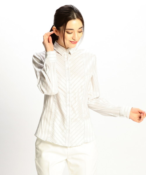 NARACAMICIE（ナラカミーチェ）の「イタリアン細ストライプ切替長袖シャツ（シャツ/ブラウス・レディース・パープル/グレー/ブルー・SMALL/MEDIUM/LARGE）」の2枚目の写真