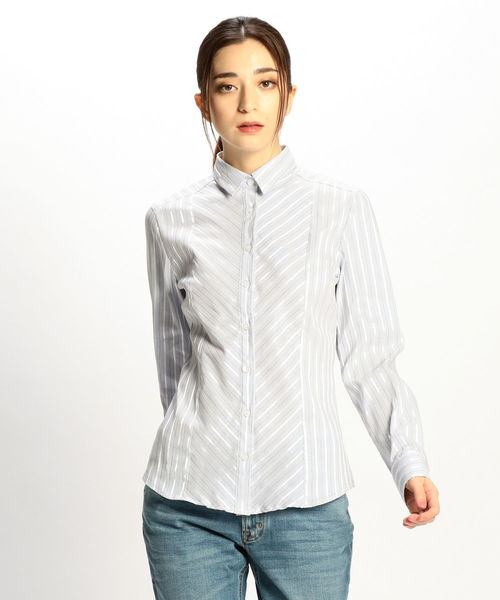 NARACAMICIE（ナラカミーチェ）の「イタリアン細ストライプ切替長袖シャツ（シャツ/ブラウス・レディース・パープル/グレー/ブルー・SMALL/MEDIUM/LARGE）」の3枚目の写真