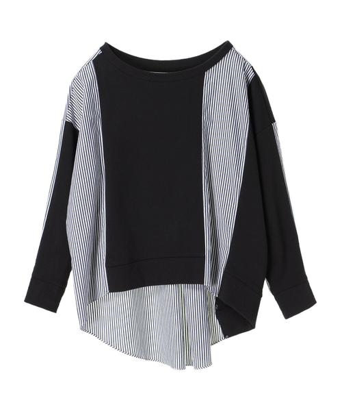 Editt by YECCA VECCA(エディットバイイェッカヴェッカ)の「P.ストライプ切替プルオ-バ-(Tシャツ/カットソー・レディース・ブラック/杢グレー・FREE)」の14枚目の写真