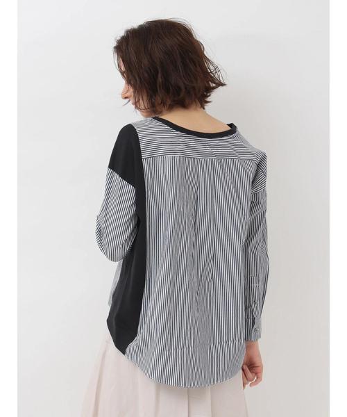 Editt by YECCA VECCA(エディットバイイェッカヴェッカ)の「P.ストライプ切替プルオ-バ-(Tシャツ/カットソー・レディース・ブラック/杢グレー・FREE)」の11枚目の写真