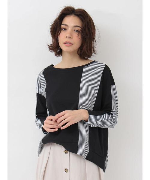 Editt by YECCA VECCA(エディットバイイェッカヴェッカ)の「P.ストライプ切替プルオ-バ-(Tシャツ/カットソー・レディース・ブラック/杢グレー・FREE)」の9枚目の写真