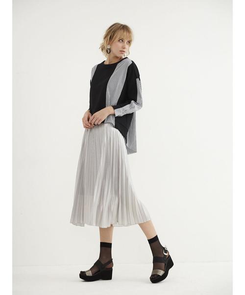 Editt by YECCA VECCA(エディットバイイェッカヴェッカ)の「P.ストライプ切替プルオ-バ-(Tシャツ/カットソー・レディース・ブラック/杢グレー・FREE)」の7枚目の写真