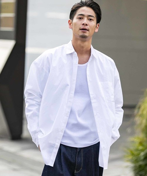 A.S.M（エーエスエム）の「コットンブロード ／ オーバーサイズ ビッグシルエット シャツ（長袖）（シャツ/ブラウス・メンズ・ホワイト/サックスブルー/ブラック/ベージュ/ネイビー・48/50）」の2枚目の写真