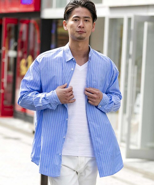 A.S.M（エーエスエム）の「コットンブロード ／ オーバーサイズ ビッグシルエット シャツ（長袖）（シャツ/ブラウス・メンズ・ホワイト/サックスブルー/ブラック/ベージュ/ネイビー・48/50）」の5枚目の写真