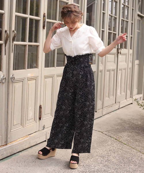 one after another NICE CLAUP(ワンアフターアナザーナイスクラップ)の「レースアップ プリーツパンツ(その他パンツ・レディース・ブラック/ベージュ/ミント/ドット・FREE)」の13枚目の写真